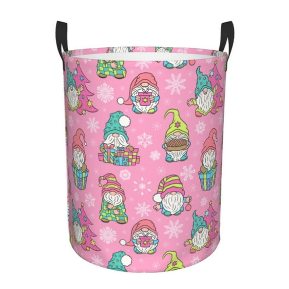 Fotbe pink Holiday Joy Pattern Laundry Basket with Handles, Waterproof Large Laundry Hamper, Wash Bag for Corner Dorm, Rolling Laundry Basket with Handles-Small