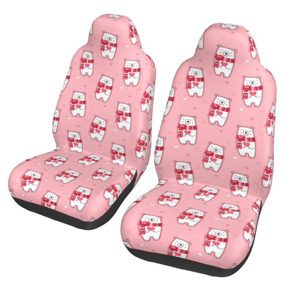 Fotbe pink Scarf bear Pattern Automotive Seat Covers for Cars Trucks and SUVs – Car Seat Covers for Front Seats,Protective Seat Covers,Vehicle Seat Covers, Set of 2