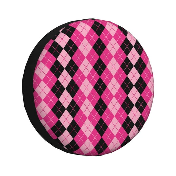 Fotbe pink and black argyle Pattern Spare Tire Cover Thickening Universal Fit for Jeep, Trailer, RV, SUV, Truck, Tough Tire Wheel Soft Cover-17 inch