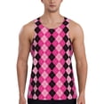 thumbnail image 1 of Fotbe pink and black argyle Pattern Men's Quick Dry Workout Tank Top Gym Muscle Tee Fitness Bodybuilding Sleeveless T Shirt Breathable Workout Shirt-Small, 1 of 7