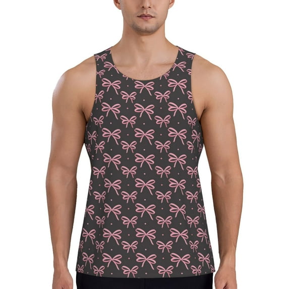 Fotbe pink bow Pattern Men's Quick Dry Workout Tank Top Gym Muscle Tee Fitness Bodybuilding Sleeveless T Shirt Breathable Workout Shirt-X-Large