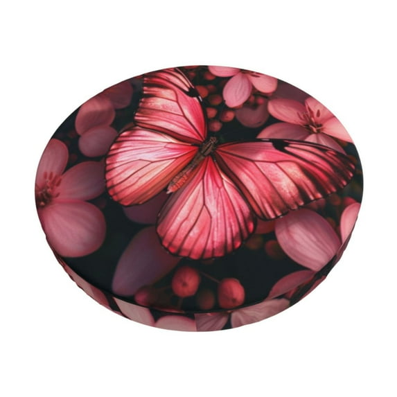 Fotbe pink butterfly Pattern Stool Covers Round,Waterproof Round Bar Stool Covers Bar Chair Covers Washable Stool Cushion Slipcover for 12-14 Inch Chair-14 inch