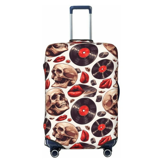 Fotbe record lips Skull Luggage Cover Protector,Suitcase Protector,Scratch and Dirt Resistant,Fits 18-32 Inch Luggage-Large