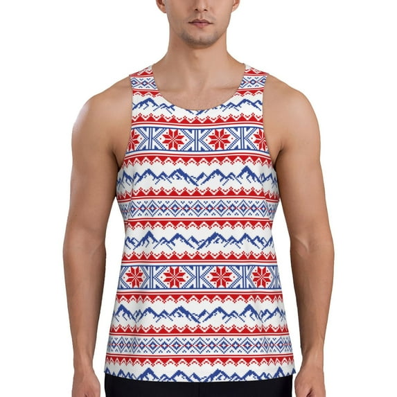 Fotbe red blue Snow Mountain Pattern Men's Quick Dry Workout Tank Top Gym Muscle Tee Fitness Bodybuilding Sleeveless T Shirt Breathable Workout Shirt-XX-Large