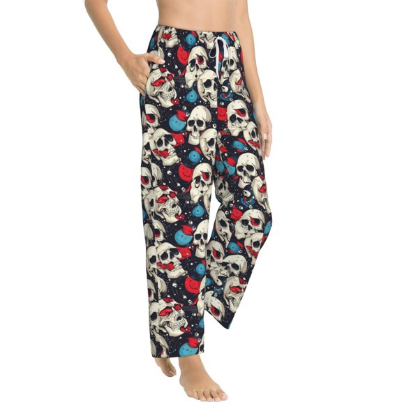 Fotbe rock record Skull artist Women's Pajama Pants,Sleepwear Pants,Pj Bottoms Drawstring And Pockets-XX-Large