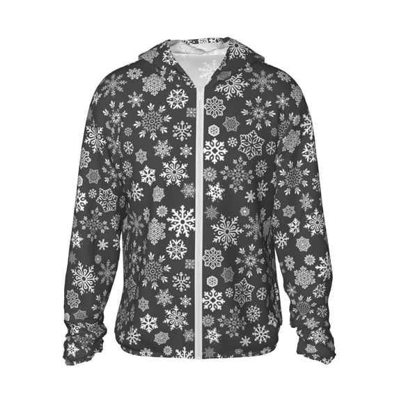Fotbe simple white Snowflake Men's Women's UPF 50+ Sun Protection Jacket Hooded Cooling Shirt with Pockets Hiking Outdoor Performance-Small