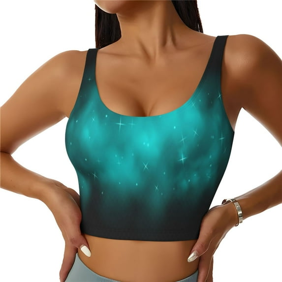 Fotbe stars and sparkles Pattern Womens' Sports Bra Longline Wirefree Padded with Medium Support Sports Moisture-Wicking Workou Vest,Tank Top-Medium