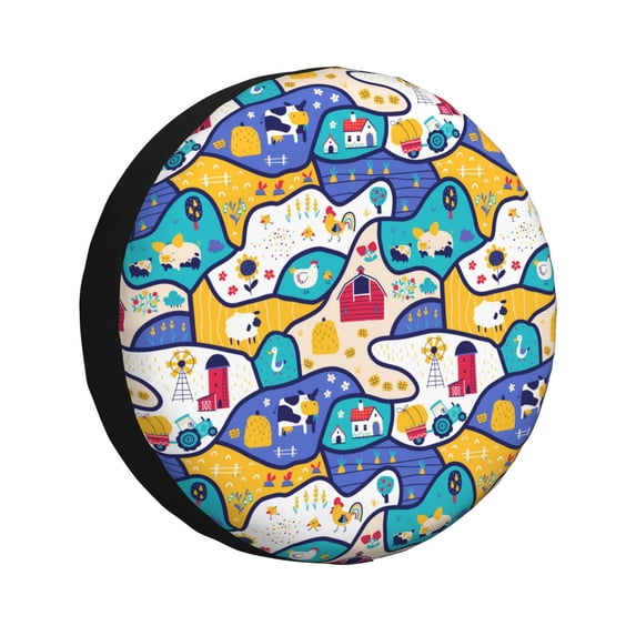 Fotbe tractor and garden Pattern Spare Tire Cover Thickening Universal Fit for Jeep, Trailer, RV, SUV, Truck, Tough Tire Wheel Soft Cover-17 inch