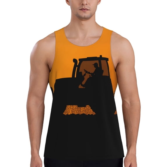 Fotbe tractor cultivating the land Pattern Men's Quick Dry Workout Tank Top Gym Muscle Tee Fitness Bodybuilding Sleeveless T Shirt Breathable Workout Shirt-Medium