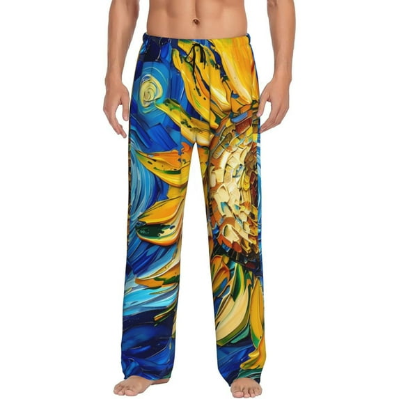 Fotbe vintage Starry Sunflower Men's Pajama Pants,Sleepwear Pants,Pj Bottoms Drawstring And Pockets-Medium
