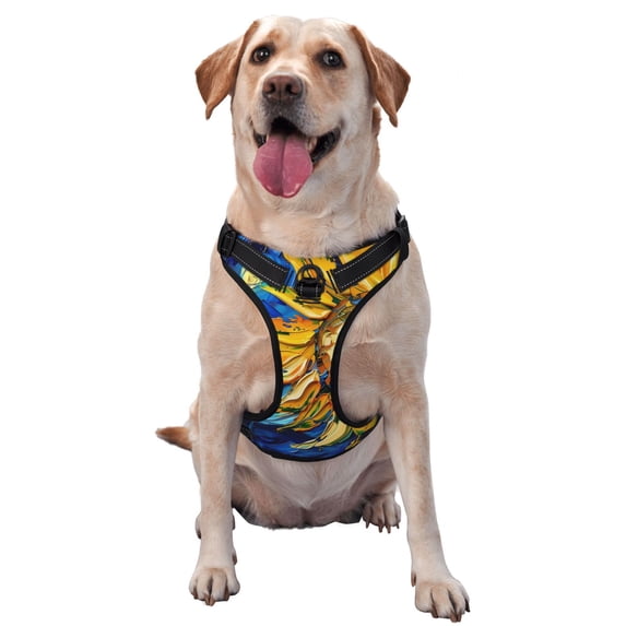 Fotbe vintage Starry Sunflower Pattern Dog Harness, No-Pull Pet Harness with 2 Leash Clips, Adjustable Soft Padded Dog Vest with Easy Control Handle for Large Dogs-X-Large