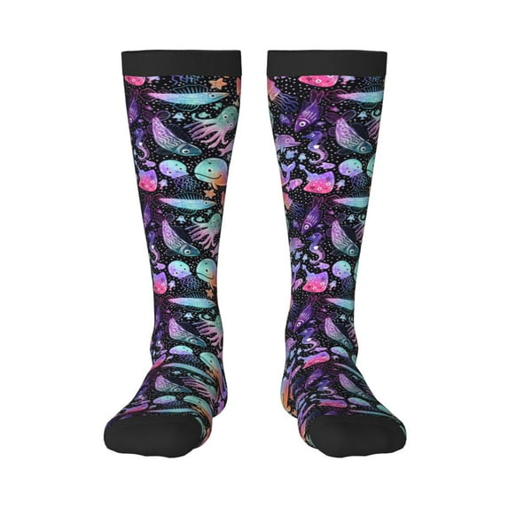 Fotbe whale fish octopus print Women's Men's Novelty Crew Socks Cotton Socks Knee High Socks for Walking,Running,Nurses,Pregnancy