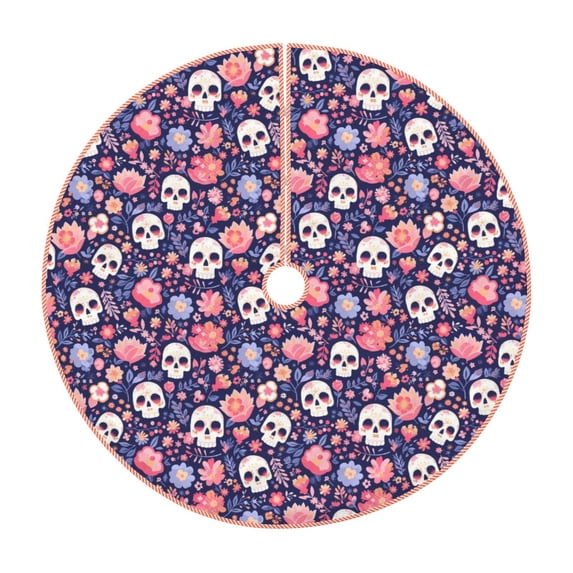 Fotbe white Skull Flower Pattern Christmas Tree Skirt, Tree Skirts Plush Christmas Decorations, Christmas Tree Skirts Xmas Decorations Holiday Party Decor-36"