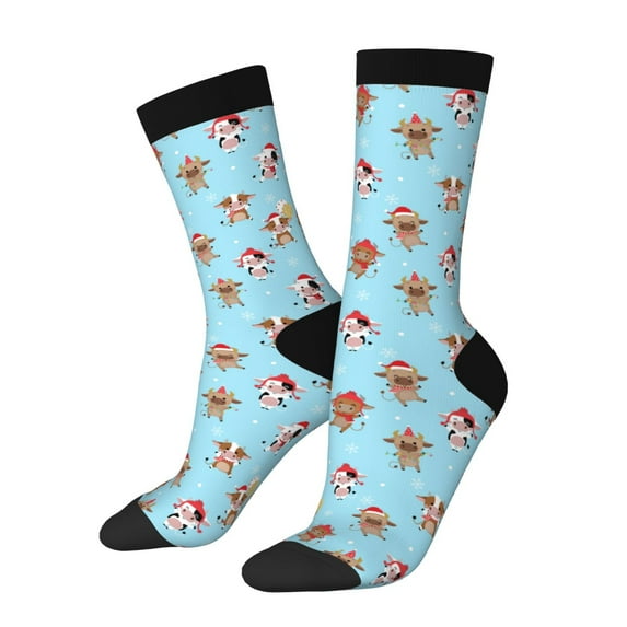 Fotbe winter cow cute Pattern Long Socks for Men & Women – Breathable & Stretchy Compression Socks, Ideal for Running, Travel, and Everyday Wear Size 5-11