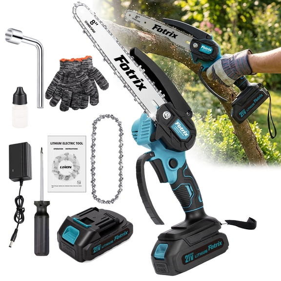 Fotirx 8 Inch Mini Chainsawwith 1 Battery, Portable Handheld Electric Chainsaw for Tree Trimming & Wood Cutting