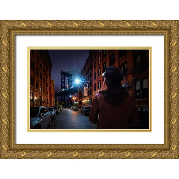 Foto, Patrick 14x11 Gold Ornate Wood Framed with Double Matting Museum Art Print Titled - Manhattan Bridge