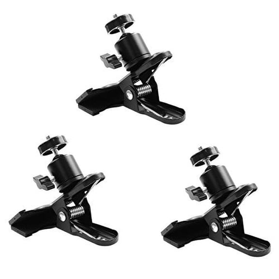 Foto&Tech 3 Pack Multi Purpose Heavy Duty Spring Clamp Clip Holder Mount With Standard 1/4" Screw Swivel Ball Socket Head for Canon Nikon Flash Lighting Speedlite SLR DSLR Photo Studio Video Cameras