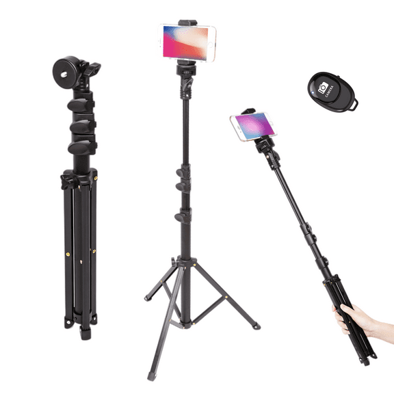 Foto&Tech 51 Inch Selfie Stick Tripod with Wireless Remote, Compatible with Smartphones Digital Cameras, Extendable Tripod Mount Selfie Stick for Photos Videos Travel Vlogs