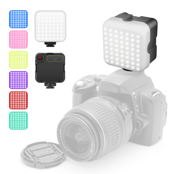 Foto&Tech Dimmable LED Camera Lighting Kit with Cold Shoe Suction Cup and 6 Color Filters, 2100mAh Rechargeable Camera Light for Photography Video Ambient Light, Compatible with Sony Canon DSLR