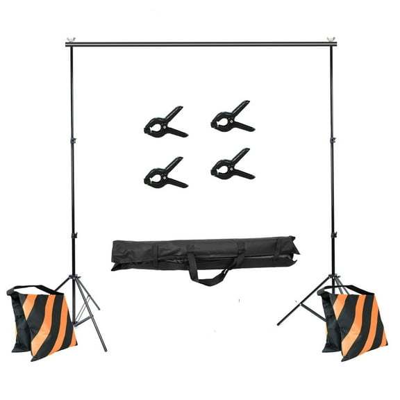 Foto&Tech Metal 10FTx8.5FT Adjustable Photography Background Frame Stand Backdrop Support System Studio Lighting Tripod Stand Canvas Muslin Paper Projector Screen Kit/4x Clamp/2x Sand Bag/Carry Bag