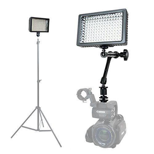 Foto&Tech Professional 160 LED Dimmable Ultra High Power Panel Video Light for All Cameras Camcorders 4K Video Photo Shoot weddings Easy Mount + 11" Adjustable Magic Arm + 3 Filters + Carry Case