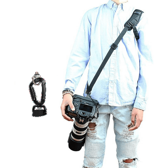 Foto&Tech Professional Quick Rapid Shooting Sport Shoulder Sling DSLR Camera Strap/Optimal Comfortable Padded for Extreme Long Time Wear Without Causing Fatigue/Steel Stainless Clip & Safety Strap
