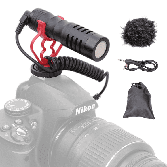 Foto&Tech Shotgun Mic Universal Video Microphone with Shock Mount Deadcat Windscreen and Carrying Pouch Compatible with Smartphones Android Tablets Canon EOS Nikon Small Camera Camcorders Recorders