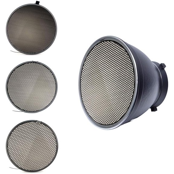Fotoconic 7" Standard Reflector with 20, 40, 60 Degree Grid & Diffuser Sock for Bowens Mount Studio Strobe Flash Light