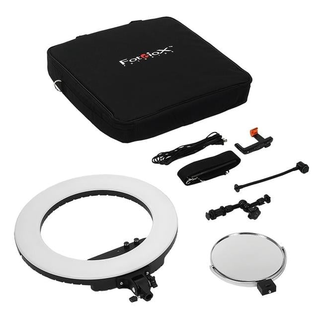 Fotodiox Vlog-LED-Ring-Pro-Blk 18 in. Selfie Starlite Vlog Bi-Color Dimmable LED Ring Light with Mirror & Mount, Black