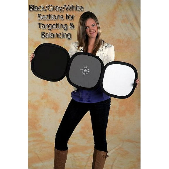Fotodiox Hand Hold Collapsible Disc, Tri-Fold Reflector + Gray Card/White Balance Digital Target Combo