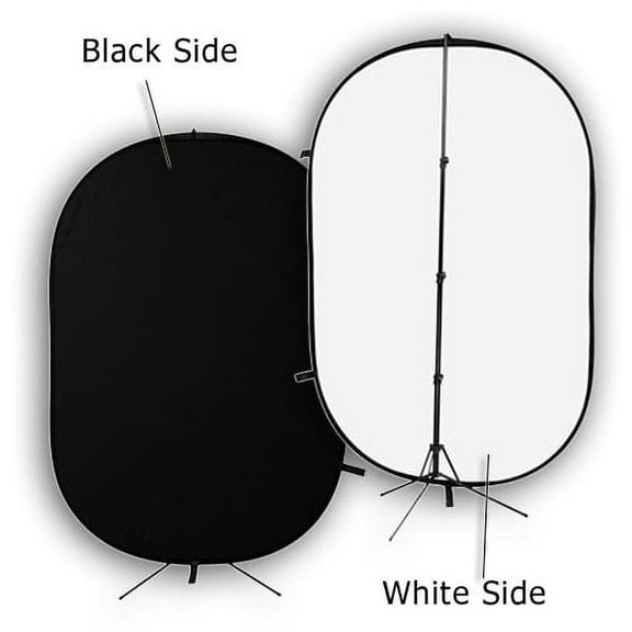 Fotodiox Pro 5x7ft Collapsible Black + White 2-in-1 Background, Backdrop Kit with Stand Support