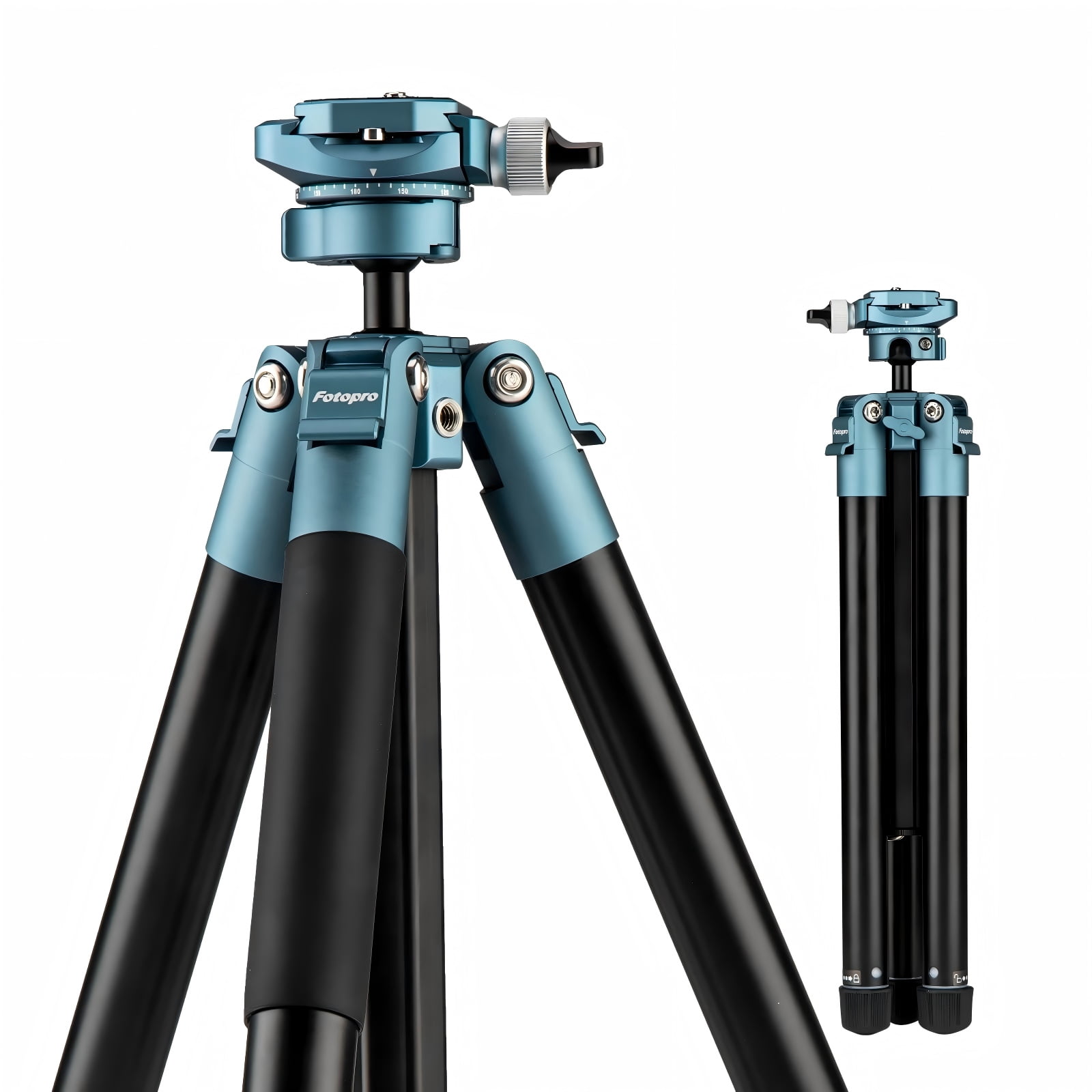 Fotopro 59 Inch Aluminum Portable Tripod, 360 Degree Ball Head DSLR Quick Release Plate Lightweight Camera Tripod for Travel, Blue