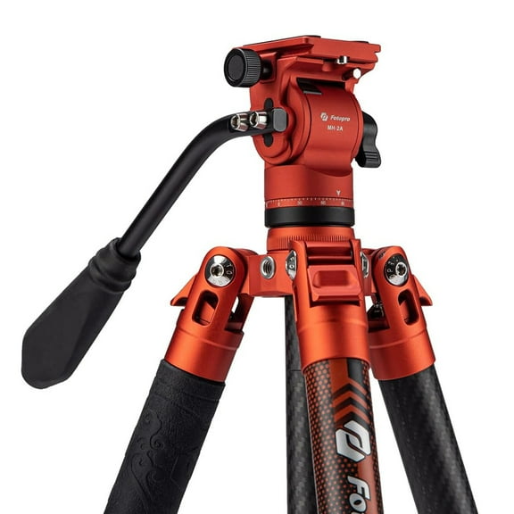 Fotopro 59 Video Tripod for Travel, 0.99kg Lightweight Carbon Fiber Camera Tripod Stand with Video Head, Fast Lock, 1/4" Quick Release Plate for DSLR Camera, 22lbs Load, X-Aircross 2 Video Orange