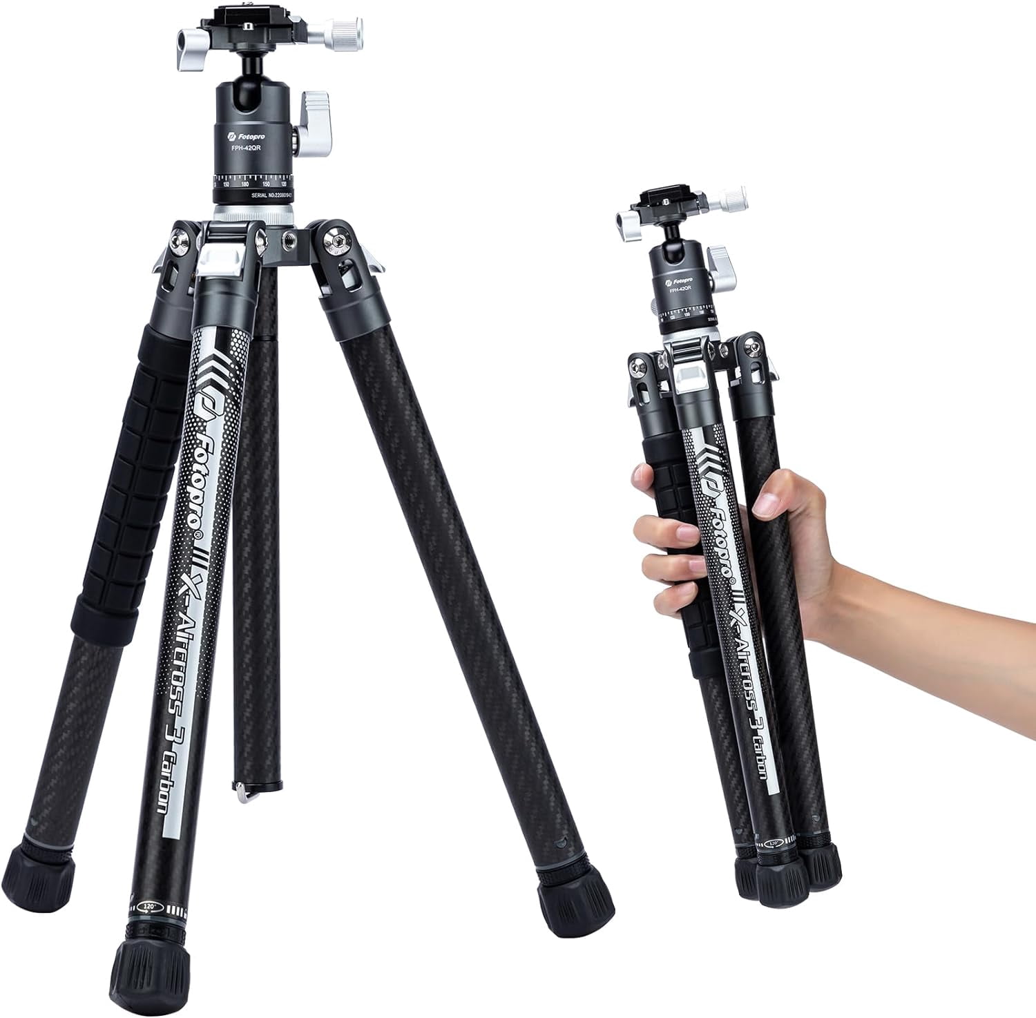 Fotopro 60" Carbon Fiber Tripod with Ball Head, Traval Camera Tripod Stand, weighs 2lbs, Max Load 22lbs, X-Aircross 3 Slate Gray