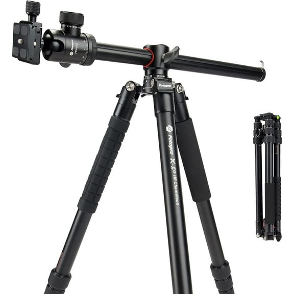 Fotopro 61" Horizontal Tripod with 360 Rotation Center Column, Aluminum Ball Head, Multi Angle, Heavy Duty Camera Tripod Monopod, Overhead/Macro Shots, Max Load 17.6 lbs, X-Go HR Chameleon