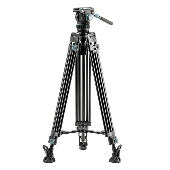 Fotopro 76 Aluminum Video Tripod, 360 Pan, -80/+90 Tilt, Heavy-Duty Fluid Video Head Stand with 1/4" & 3/8" QR Plate, Mid-Level Spreader for DSLR Camera Camcorder, Max Load 22 lbs, DV-5A