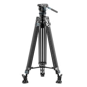 Fotopro 76 Aluminum Video Tripod, 360 Pan,80/+90 Tilt, Heavy-Duty Fluid Video Head Stand with 1/4 & 3/8 QR Plate, Mid-Level Spreader for DSLR Camera Camcorder, Max Load 22 lbs, DV-5A