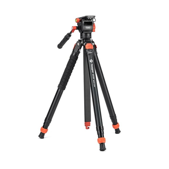 Fotopro AK66 59.4" Aluminium Video Fluid Head Tripod, Lightweight Travel Camera Stand, +90/-60° Tilt, 1/4" & 3/8" Long QR Plate, Semi-Auto Fast Locking, Removable Center Column, Max Load 19.8 lbs