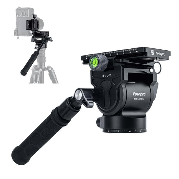 Fotopro Aluminum Video Fluid Head with Handle, Heavy Duty Video Camera Tripod Head with Sliding QR Plate for DSLR Cameras Camcorders, Max Load 11 lbs, MH-6A Pro