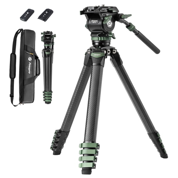 Fotopro Origin O-9 Professional Carbon Fiber Camera Tripod with Hydraulic Fluid Head, 6-Level Dynamic Balance, Dual Arca & Manfrotto Compatibility, Max Load 13.2lbs, O-9+MH-12