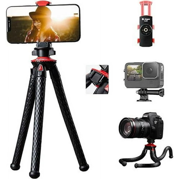 Fotopro Tripod for iPhone,Flexible Camera Tripod with Action Camera Holder Phone Mount Portable Bendable Handheld Stand for go pro Vlogging Video