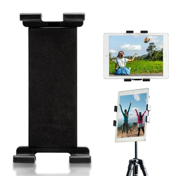 Fotopro Universal iPad Tablet Holder, 360 Rotatable Flexible Tripod Mount Adapter, 6.5-9.6 inches Adjustable Clamp, for Desktop Stand Monopod Selfie Stick, ID-200+