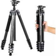 Fotopro X-Airfly 63" Carbon Fiber Tripod with Panoramic Ball Head, Lightweight Compact Camera Tripod Stand for Travel, Detachable Center Column, Hidden Phone Clip, Max Load 11 lbs, Grey