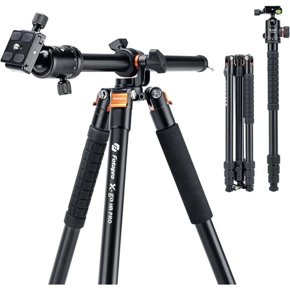 Fotopro X-Go HR Pro 62.6" Aluminum 2-in-1 Tripod and Monopod with Panoramic Ball Head, Heavy Duty Tripod Stand, 360 Horizontal Rotation, Multi Angle Center Column, Macro Shooting, Max Load 17.6 lbs