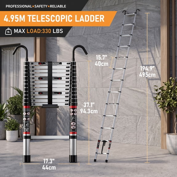 Fotrix 194.9 inch Multi-functional Stainless Steel Extension Ladder,with wook