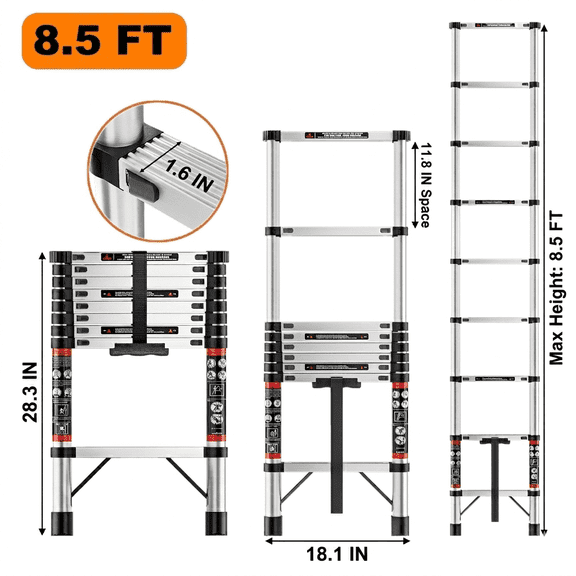 Fotrix 2.6 meters Multi-functional Stainless Steel Extension Ladder