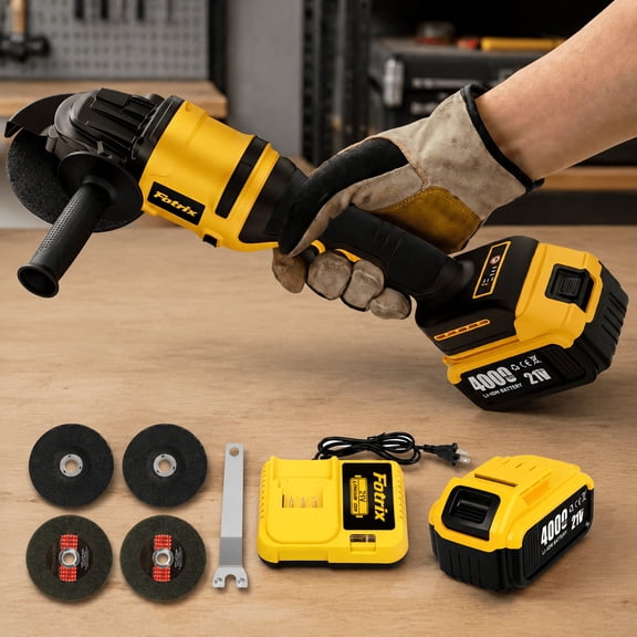 Fotrix 21V Brushless Cordless Angle Grinder with 4000mAh Battery & Charger, Portable Power Grinder for Metal Cutting, Grinding and Polishing