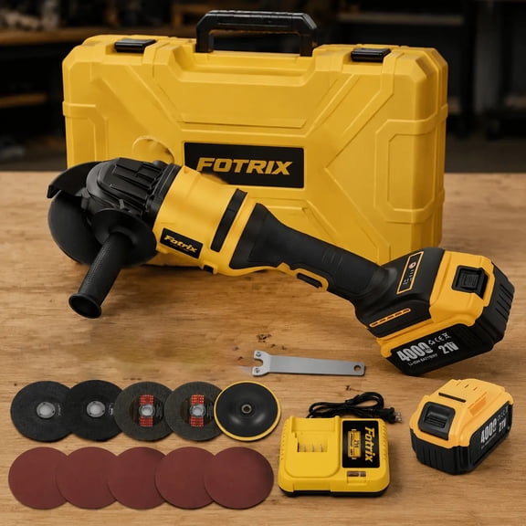Fotrix 21V Brushless Cordless Angle Grinder with 4000mAh Battery & Charger, Portable Power Grinder for Metal Cutting, Grinding and Polishing