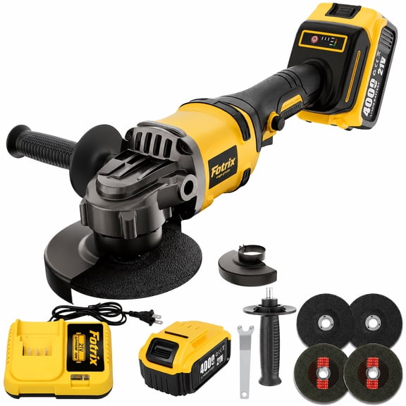 Fotrix 21V Brushless Cordless Angle Grinder with 4000mAh Battery & Charger, Portable Power Grinder for Metal Cutting, Grinding and Polishing