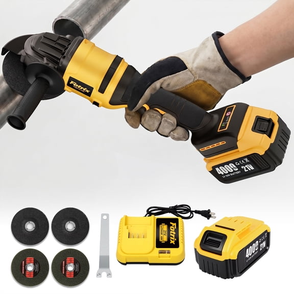 Fotrix 21V Cordless Angle Grinder, 4-Inch Brushless Grinding and Cutting Tool, 3-Speed 5000-11000 RPM, with Battery, Charger and Grinding Discs